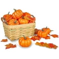 thumbnail image 1 of Artificial Pumpkins for ration, 12PCS Fake Pumpkins with 30PCS Lifelike Maple Leaves Faux Pumpkins Artificial Vegetables for Fall Garland Halloween Thanksgiving rations, 1 of 8