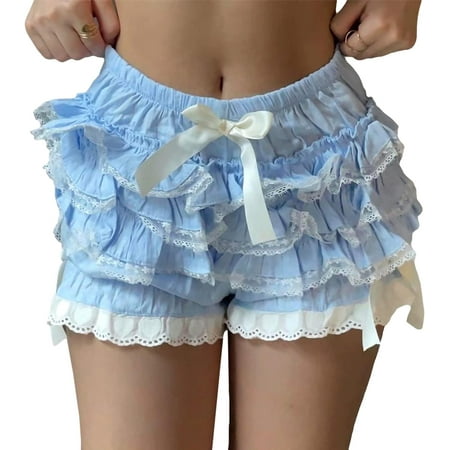 XiaoBanDeng Women Ruffle Bloomers Lace Layered Cute Lolita Pumpkin Pants Sexy Boy Shorts Tiered Bottoms Fairy Y2k Pettipants