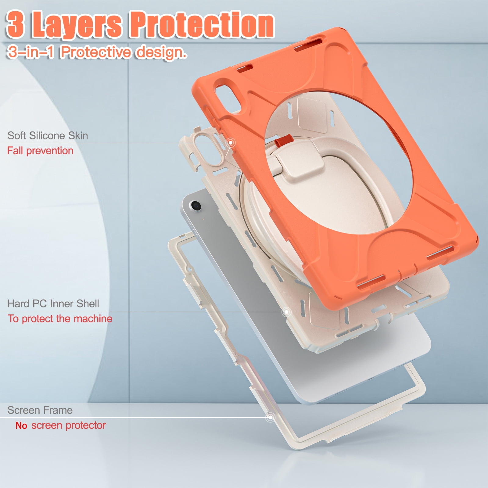 iPad 10th Generation 10.9 Inch Case 2022, TECH CIRCLE Heavy Duty Shockproof Rugged Protective Rotating Stand Case with Pencil Holder Handle Grip Kids Case for Apple iPad iPad 10th Gen 2022, Orange