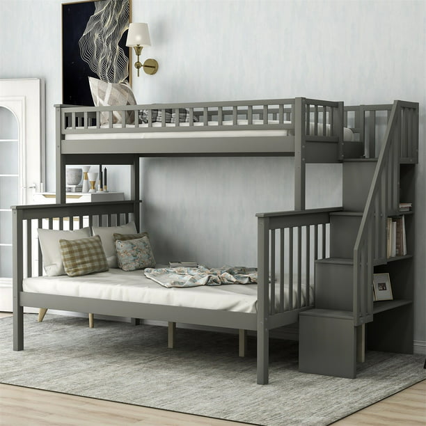 Modernluxe Twin Over Full Bunk Bed, Twin Over Full Bunk Bed With Bookcase