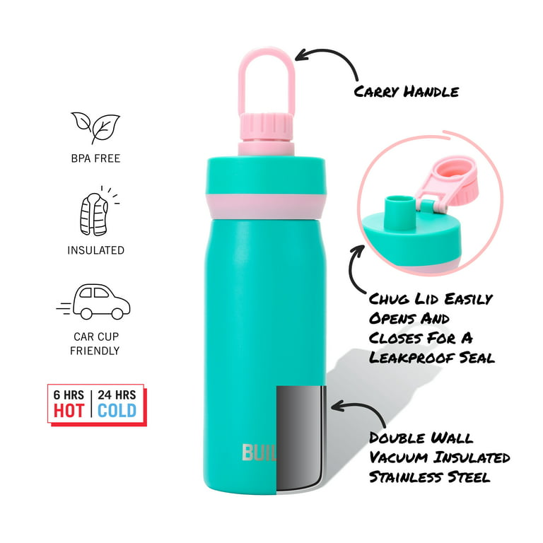 Built 16-Ounce Cascade Stainless Steel Water Bottle with Leakproof Chug Lid, 16 fl oz, Mint