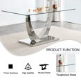 thumbnail image 4 of Silver & Transparent Rectangular Glass Dining Table - 63” Modern Table for 4-6 | Kitchen, Dining Room & Living Room Use with Stainless Steel Base, 4 of 16