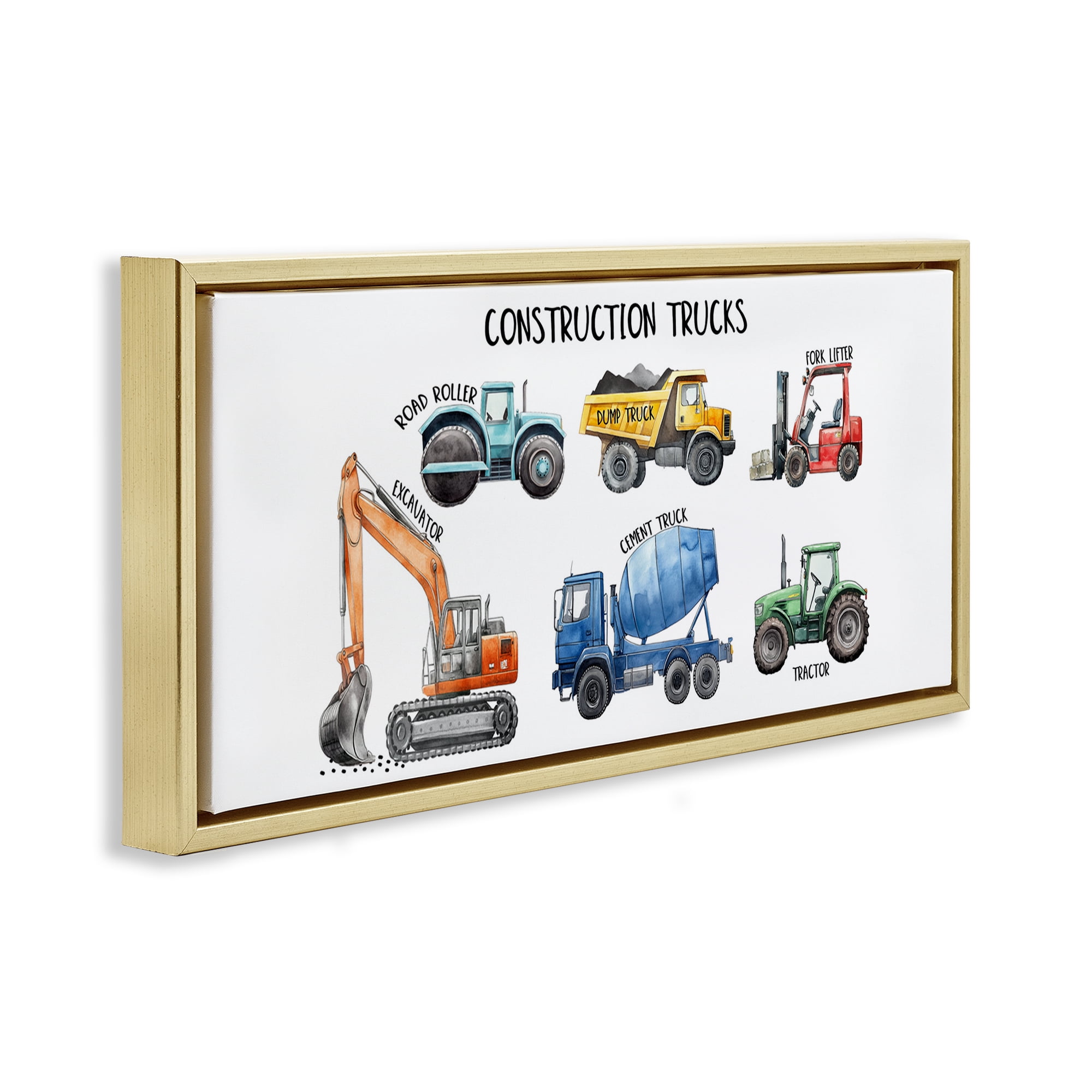 Stupell Industries Industrial Construction Trucks Gold Framed Floater Canvas Wall Art, design by Christine Simpson Art