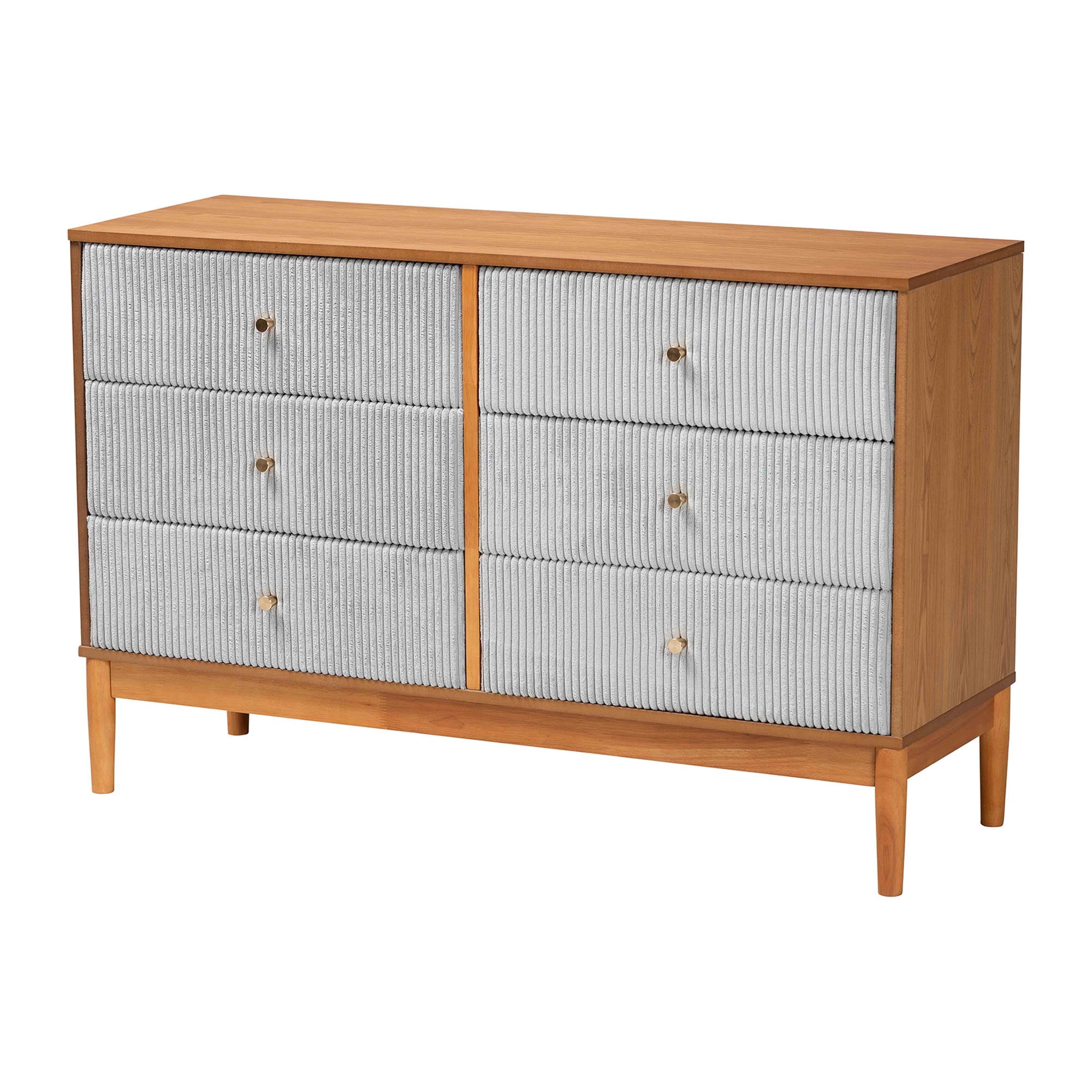 Baxton Studio Taylin Mid-Century Dresser, 6-Drawer, Grey