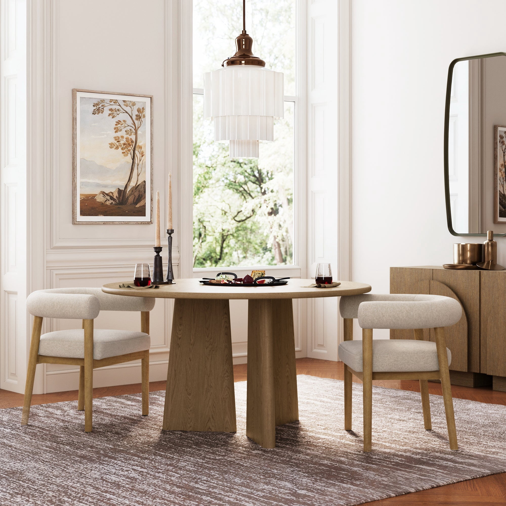Nathan James Demi Modern Dining Room Chair, Barrel Back Dining Chair with Solid Wood Legs and Natural Flax Upholstery, Flax/Light Brown