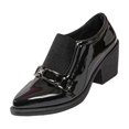 thumbnail image 2 of Willtoo Women's Patent Leather Pointed Toe Block Heel Loafers, Slip On Chunky Mid Heel Oxford Dress Shoes with Metal Buckle, Vintage Business Office Career Pumps Comfort Walking Footwear, 2 of 5