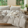 thumbnail image 3 of MooMee Duvet Cover Set Queen 100% Washed Cotton Linen Like Textured Breathable 3-Piece (Cream Grey, 90"x90"), 3 of 8