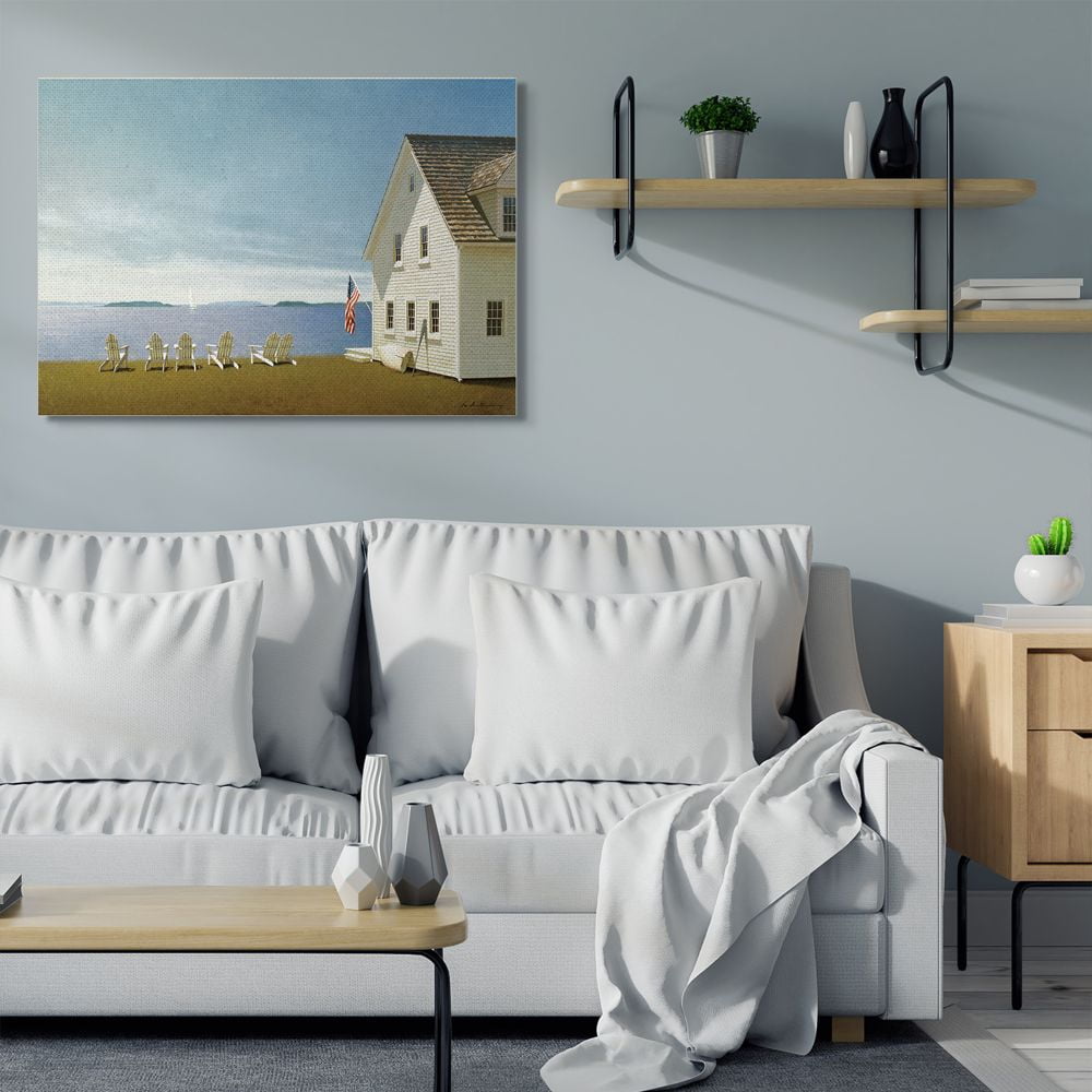 Stupell Industries Americana Cape House Coastal Landscape Charm Painting Canvas Wall Art Design by Zhen-Huan Lu, 36" x 48"