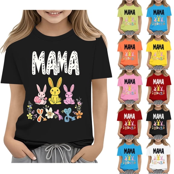 Frwgonr Girls Short Sleeve Tops Mama's Boy Tee Shirt Top Summer Short Sleeve Clothes for Mother's Day Black, Size 3-16 Years