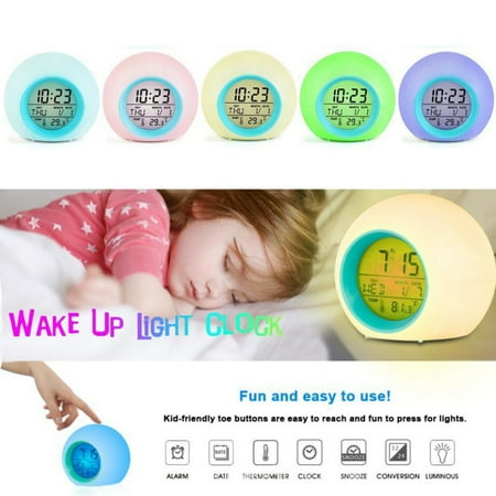 Sherral Alarm Clock, Round Gradient Light Alarm Clock 7 Changing Colors Wake up Light with Intelligent Tempreture Sensing Date Snooze function,Powered by Batteries(Not (Best Wake Up App)