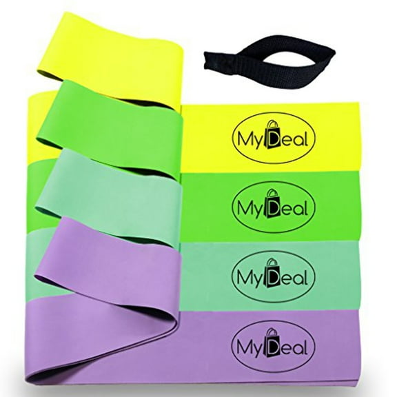 MyDeal SportGYM Fitness Stretch Band 6pc Portable Exercise Set 4X 100% Natural Latex Flat 48 x 2.5in Elastic Fitness Bands Door Anchor Carrying Case for Stretching Flexibility Training Rehabilitation