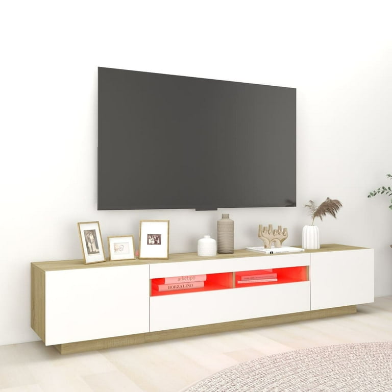 vidaXL TV Cabinet with LED Lights Concrete Gray 78.7 x13.8 x15.7 Walmart