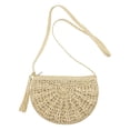 thumbnail image 6 of Summer Beach Boho Women Straw Tassel Semicircle Zipper Crossbody Shoulder Bag, 6 of 7