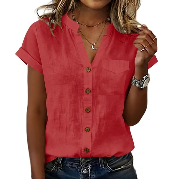 Nkmbld Women's Dressy Casual Tops with Pocket Business Work Blouses Short Sleeve Button Down Shirts