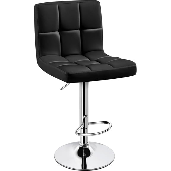 Libra Single Bar Stool, Adjustable PU Leather Swivel Barstools, Modern Counter Stools with Back and Footrest, Counter Height Barstools for Bar, Kitchen, Dining Room, Black