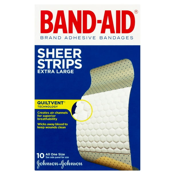 Johnson & Johnson BandAid Sheer Strips Extra Large Bandages, 10 count
