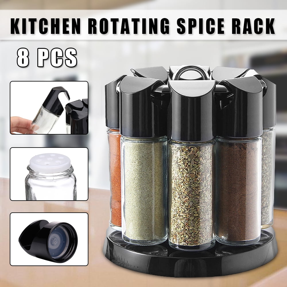 8 Jar Rotating Spice Rack Carousel Kitchen Storage Holder Revolving