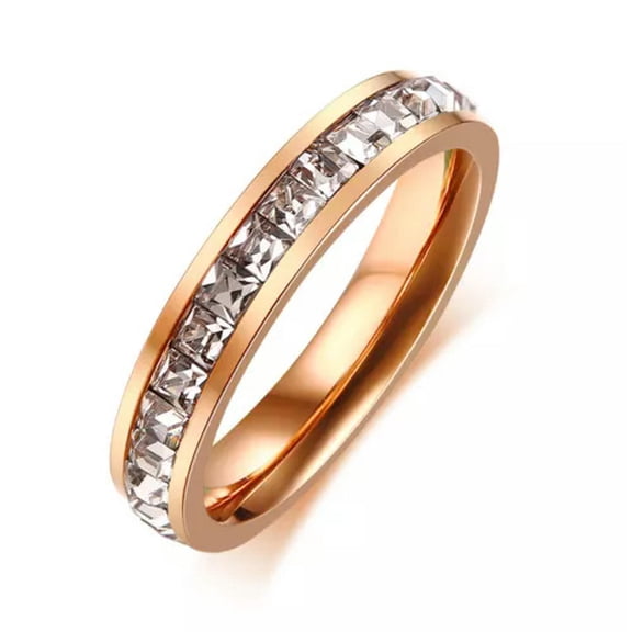 4mm Rose Gold Plating Stainless Steel Women's Wedding Rhinestones Ring Size 4-10