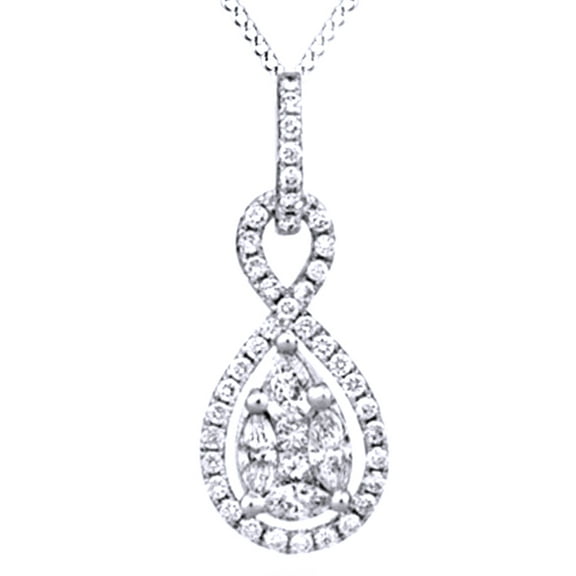 AFFY Composite White Natural Diamond Infinity Frame Pendant Necklace In 14K Solid White Gold (3/4 Ct)
