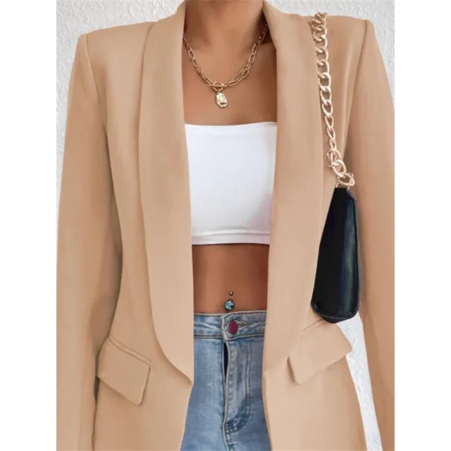 Women's Office Lightweight Loose Fit Solid Color Blazer Notch Collar Long Sleeve