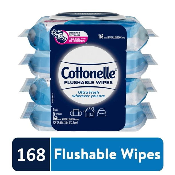 Cottonelle Flushable Wipes - 4 Flip-Top Packs (168 wipes)