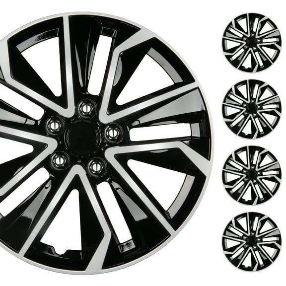 BDK 16 Inch Hubcaps Set of 4 – OEM Replacement Snap-On Wheel Rim Covers - Universal Fit Car Wheel Cover for Cars, Trucks, SUV, Vans Durable ABS Black & Silver 10-Spoke Hub-Cap Car Accessories Exterio