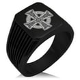 thumbnail image 1 of Stainless Steel Celtic Cross Rune Knot Needle Stripe Pattern Biker Style Polished Ring, 1 of 1