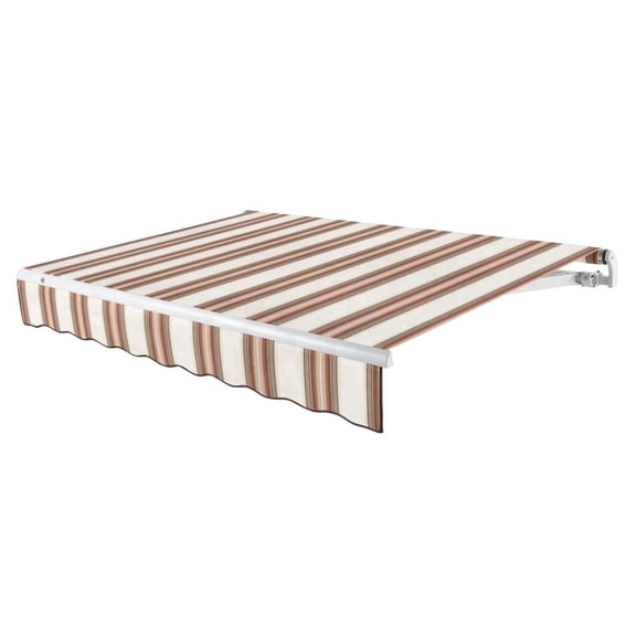 AWNTECH 18x10 Maui Left Motor Patio Retractable Awning Outdoor Canopy Sun Shade Without Aluminum Protective Hood, Brown and Terra Stripe