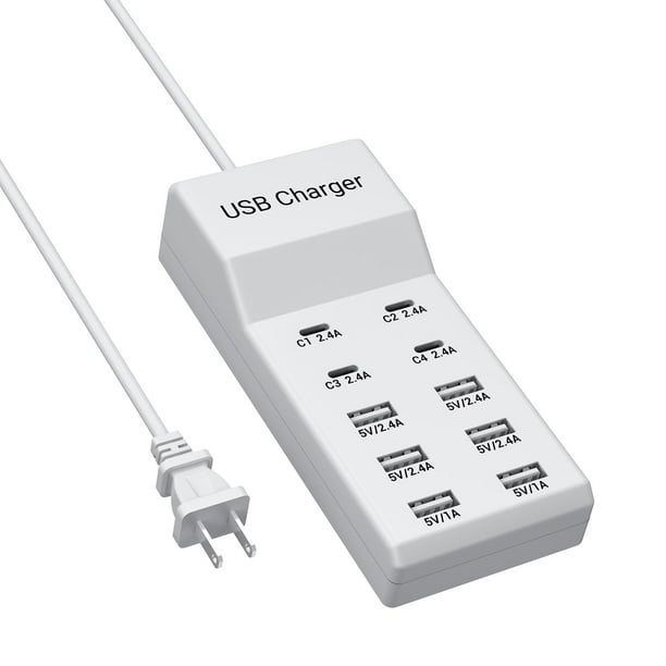 Bloque de cargador USB C Resypey de 10 puertos (6 USB-A y 4 USB-C) de 50 W