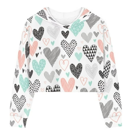 

TOADDMOS Heart Print Autumn Fashion Girls Crop Tops 11-12 Stylish Sweatshirts for Kids Vintage Children Pullover Hoodies