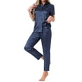 thumbnail image 4 of INSPIRE CHIC Womens Satin Pajama Set Silky Button Down Short Sleeve Lapel Shirt and Pants 2 Piece Loungewear Sets S Navy, 4 of 6