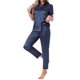thumbnail image 4 of Conjunto de Pijamas de Satén para Mujeres INSPIRE CHIC, Camisa de Botones de Manga Corta con Solapa y Pantalones, Conjuntos de Ropa de Casa de 2 Piezas XL en Color Marino, 4 of 6