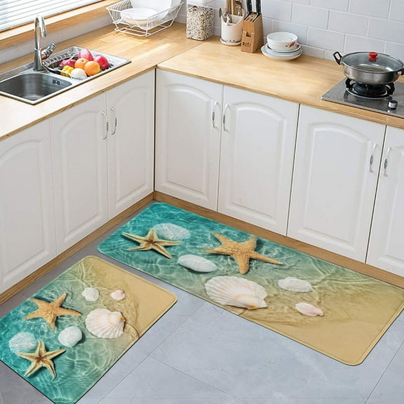 Anti Fatigue Starfish Kitchen Rugs, 2 Piece Set Kitchen Mats for Floor, Non Slip Waterproof Kitchen Rugs and Mats 15.7 Inch x 23.7 Inch 15.7 Inch x 47 Inch