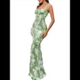 thumbnail image 1 of Vestido Maxi Bohemio de Verano para Mujer, con Estampado Floral, Tirantes Finos, Sin Mangas y Ajustado Verde XL, 1 of 8