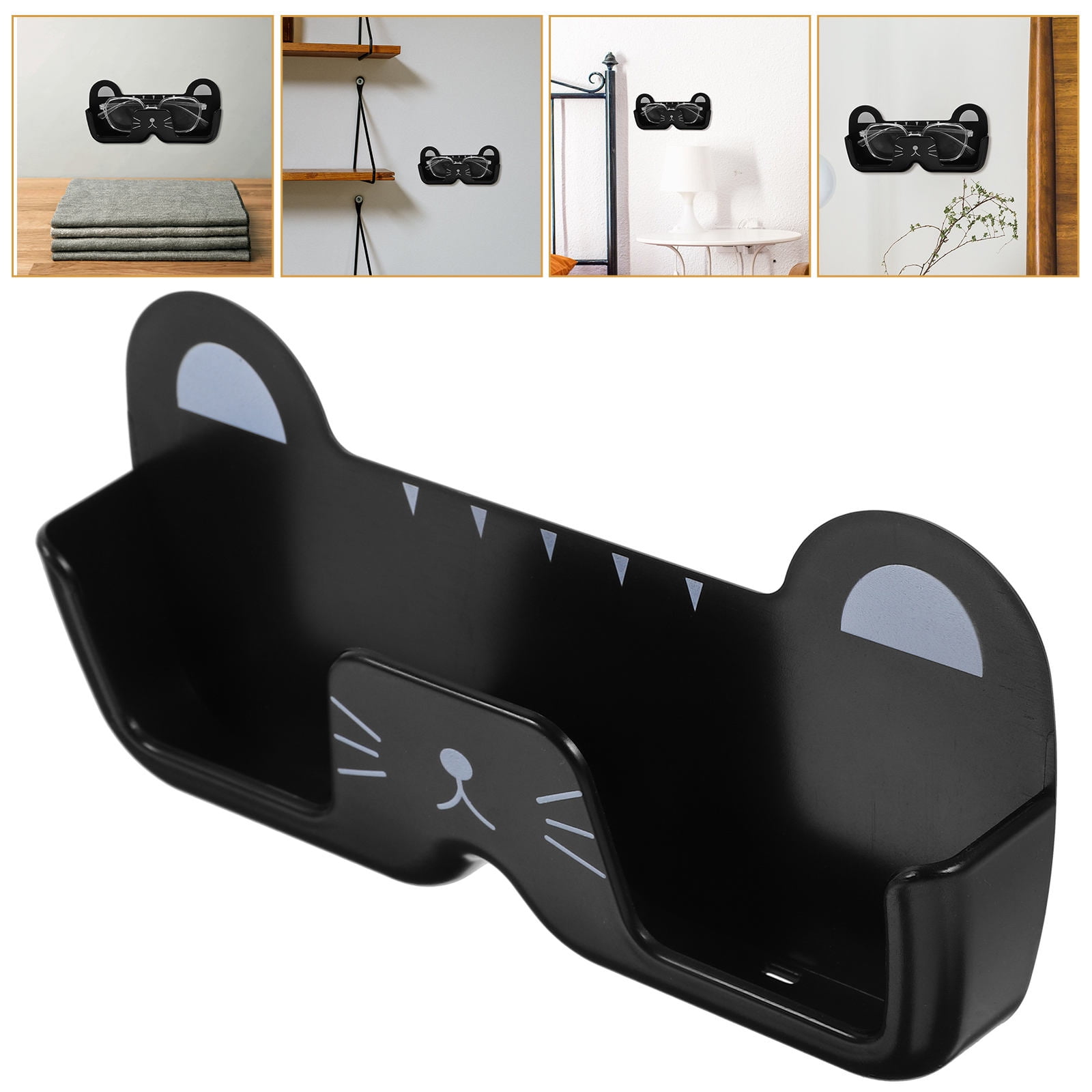 OHOIOLLA Black Wall Mounted Glasses Case with Adorable Cat Shape for Home Glasses Storage