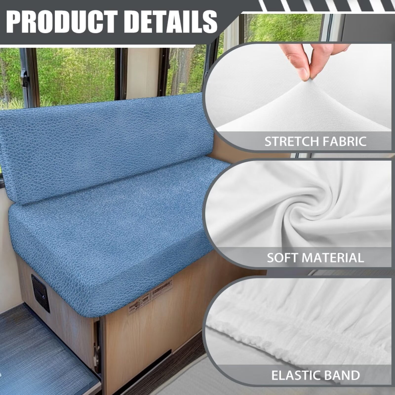 XYZCANDO Blue RV Dinette Cushions Camper Accessories Universal Slip Covers for Loveseat Stretchable Couch Cushion Covers Comfortable Furniture Covers for Sofa and Loveseat