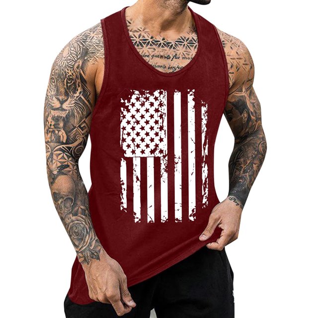 Hombres Moda Casual Día de la Independencia Impresión Suéter Cuello Redondo Deportes sin Mangas Tanque