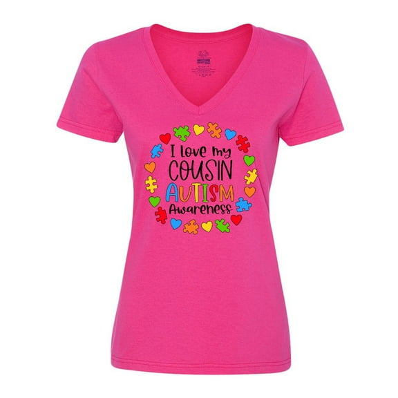 Inktastic I Love My Cousin Autism Awareness Women's V-Neck T-Shirt