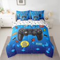 thumbnail image 2 of Homewish Modern Video Game Bedding Comforter Set 7pcs for Boys, Blue Cartoon Gamepad King Bedding Sets, Honeycomb Abstract Reversible Bed Sheets, Super Cozy Room Decor, 2 of 7