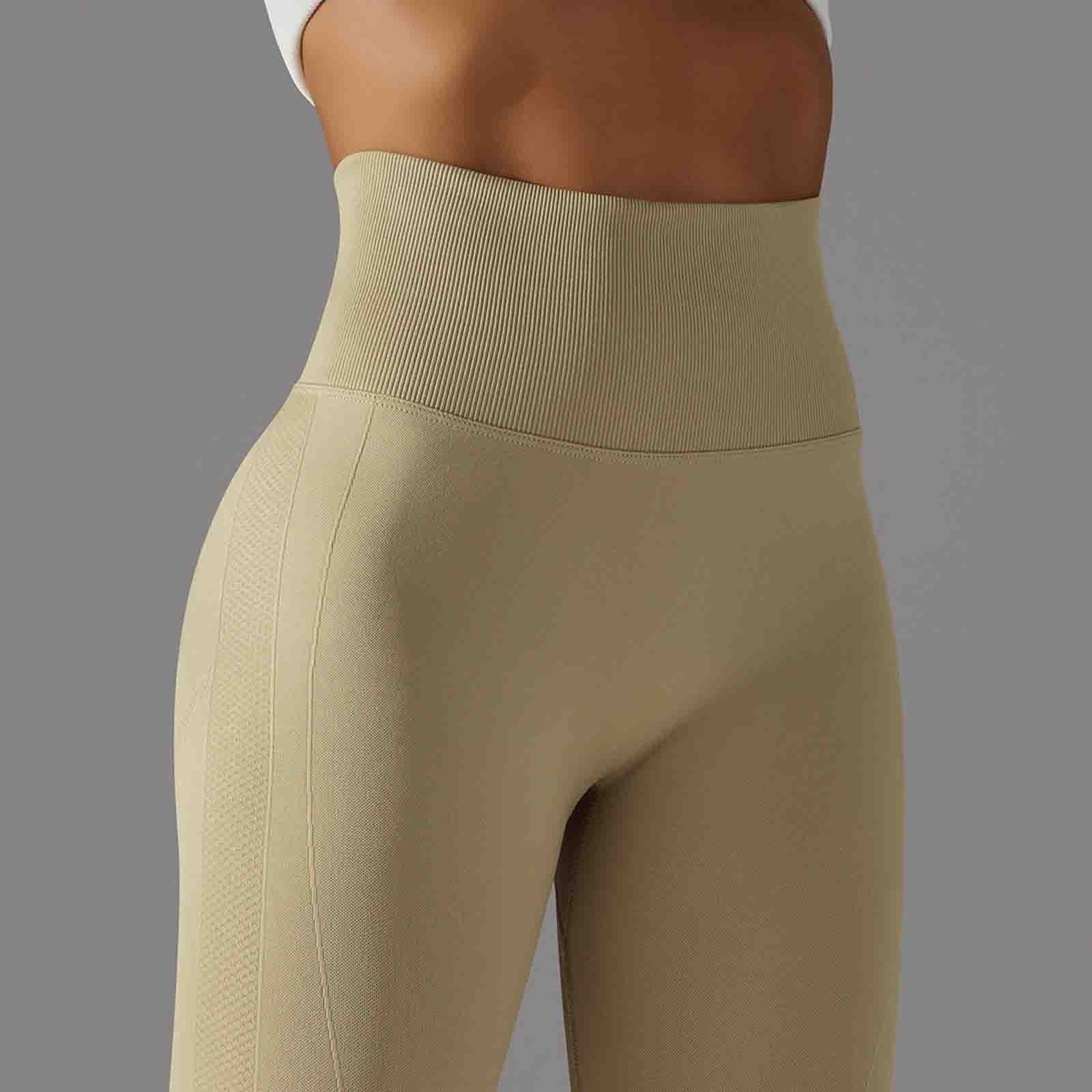Penkiiy Yoga Pants Women's Fashion Casual Spring Summer Yoga Full Length  Pants Beige Yoga Leggings for Women 