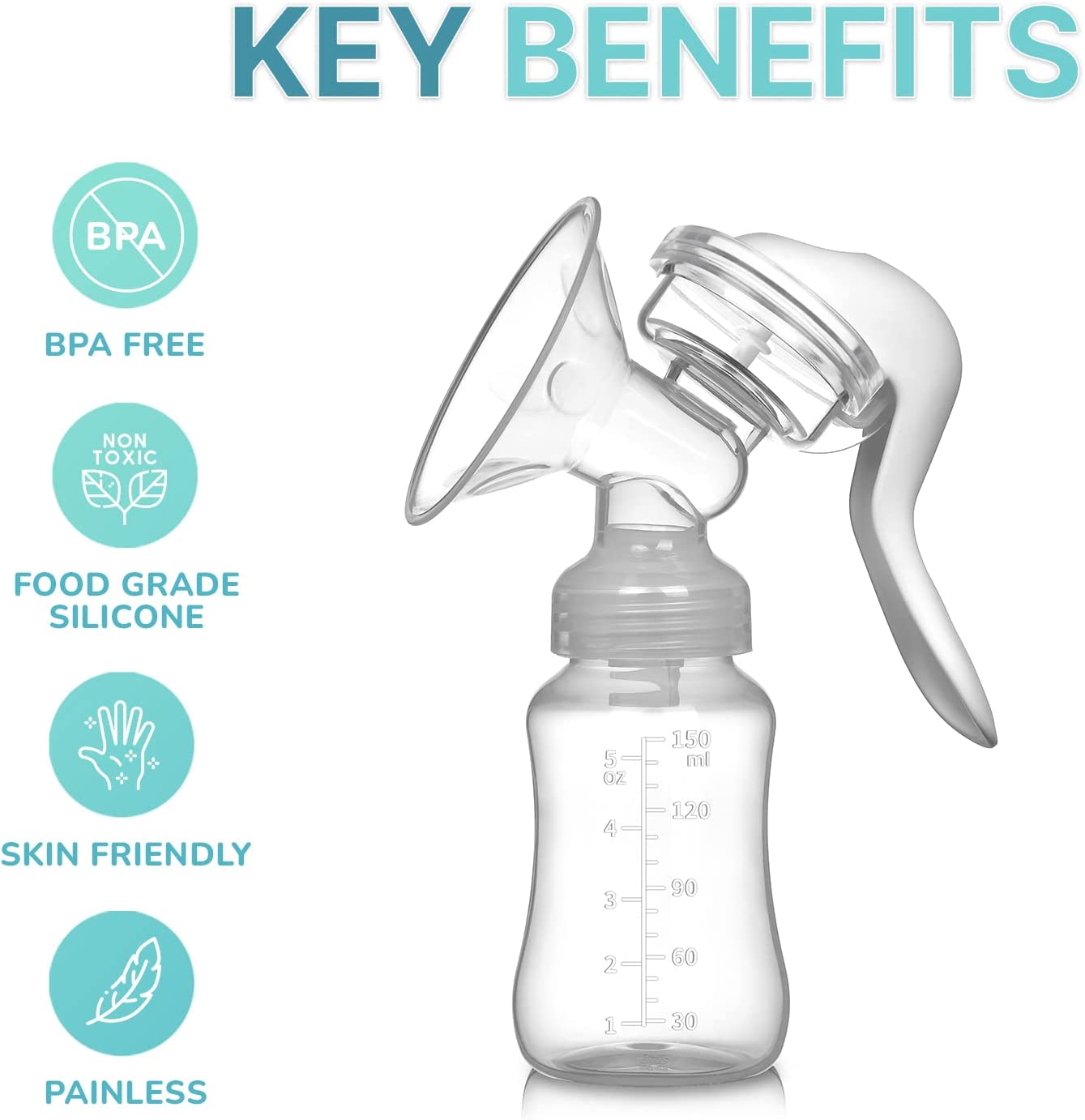Yadala Manual Breast Pump, Portable Manual Postpartum Breastfeeding for Baby Feeding, White