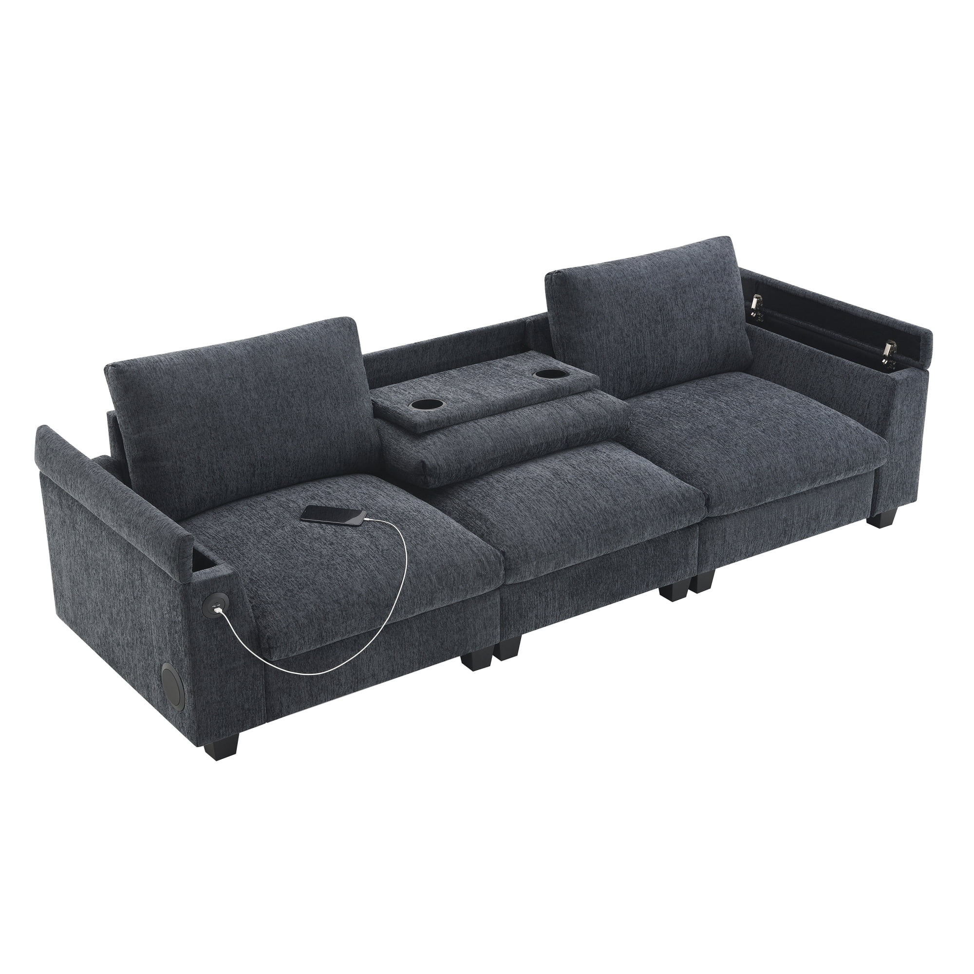 Sectional Sofa with Bluetooth Speaker,Comfy Cloud Couch Set with Drop Down Table,Cup Holders,USB Charger,Storage Armrest,Wide Seat Sofa