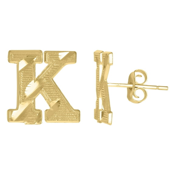 10kt Yellow Gold Mens Initials Letter K Stud Earrings