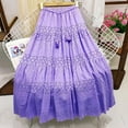 thumbnail image 3 of Women's Lace Style Elastic Waistband Skirt, Lace Embroidery And Eye Hole Design, Adjustable Drawstring, Flowing Layered A-line Skirt, 3 of 9