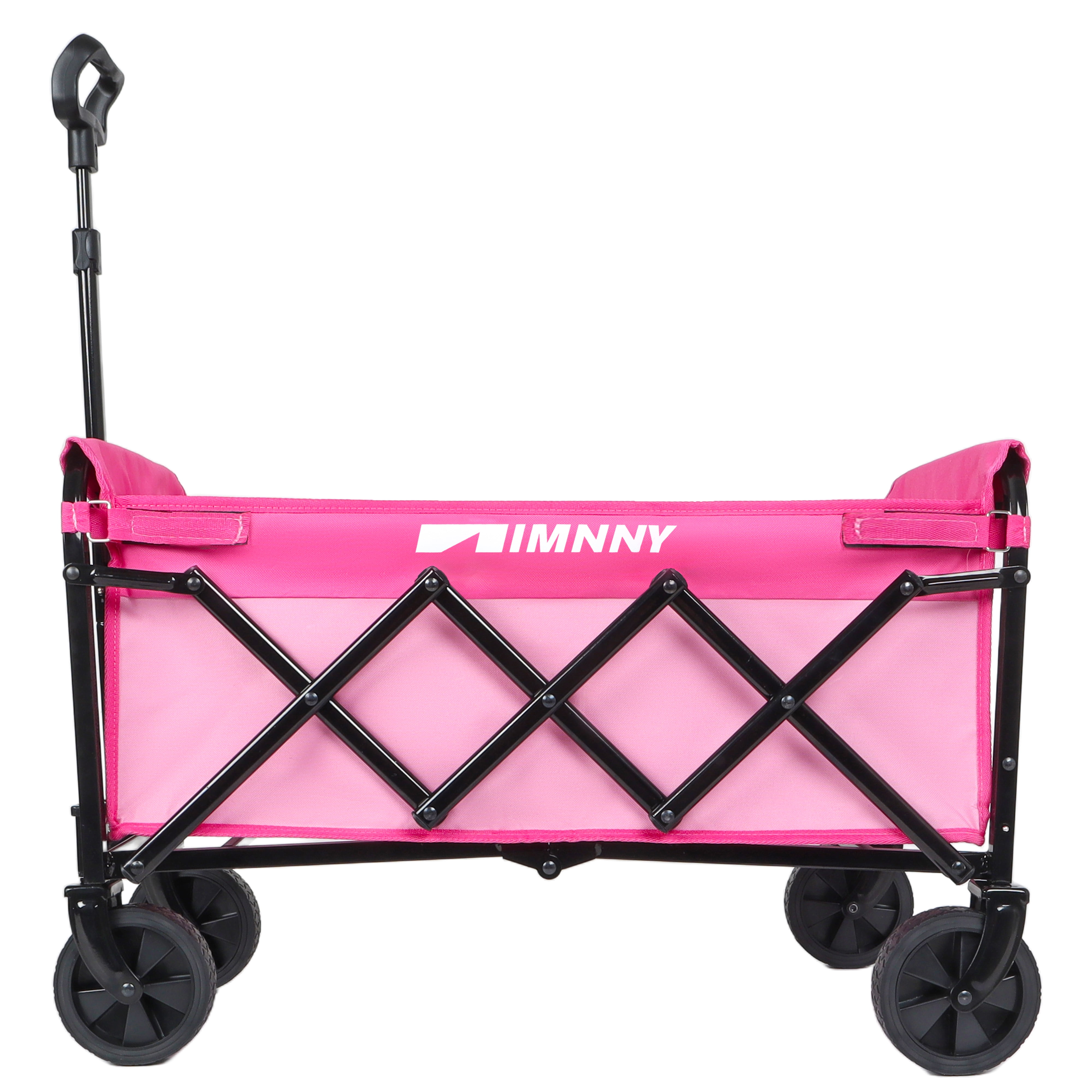 Collapsible Wagon with Wheels, Lightweight Utility Camping Wagons Carts Foldable with 360lbs Weight Capacity, Carts with Cup Holders for Garden, Sports, Grocery, Shopping (Pink)