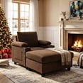 thumbnail image 2 of Aukfa Accent Chair with Storage Ottoman & Cup Holders, Convertible Sleeper Recliner Lounge Chair with Adjustable Backrest, USB-C Port & Side Pocket, Brown, 2 of 8