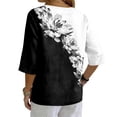 thumbnail image 6 of Boho Floral V Neck T Shirts for Women Cotton Linen 3/4 Sleeve Summer Beach Casual Tops #03Dark Gray 2XL, 6 of 6