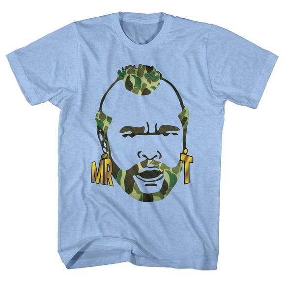 Mr. T Camo Hair Light Blue Heather Adult T-Shirt