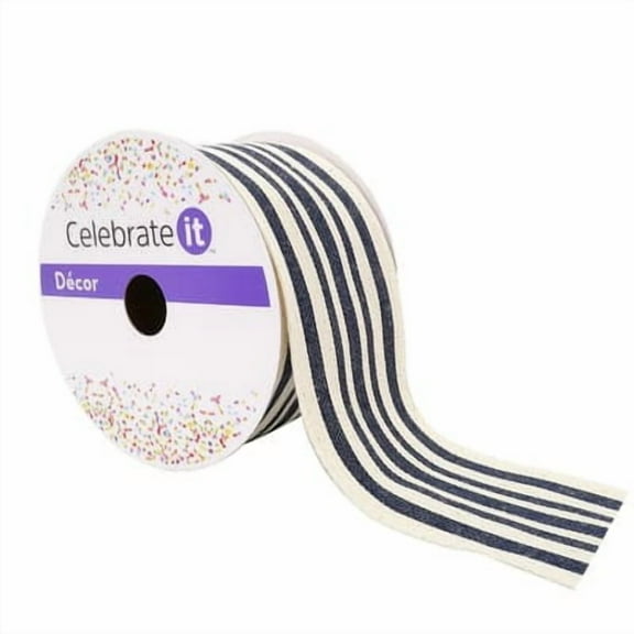 12 Pack: 2.5" x 25ft. Faux Cotton Wired Striped Ribbon by Celebrate It Decor