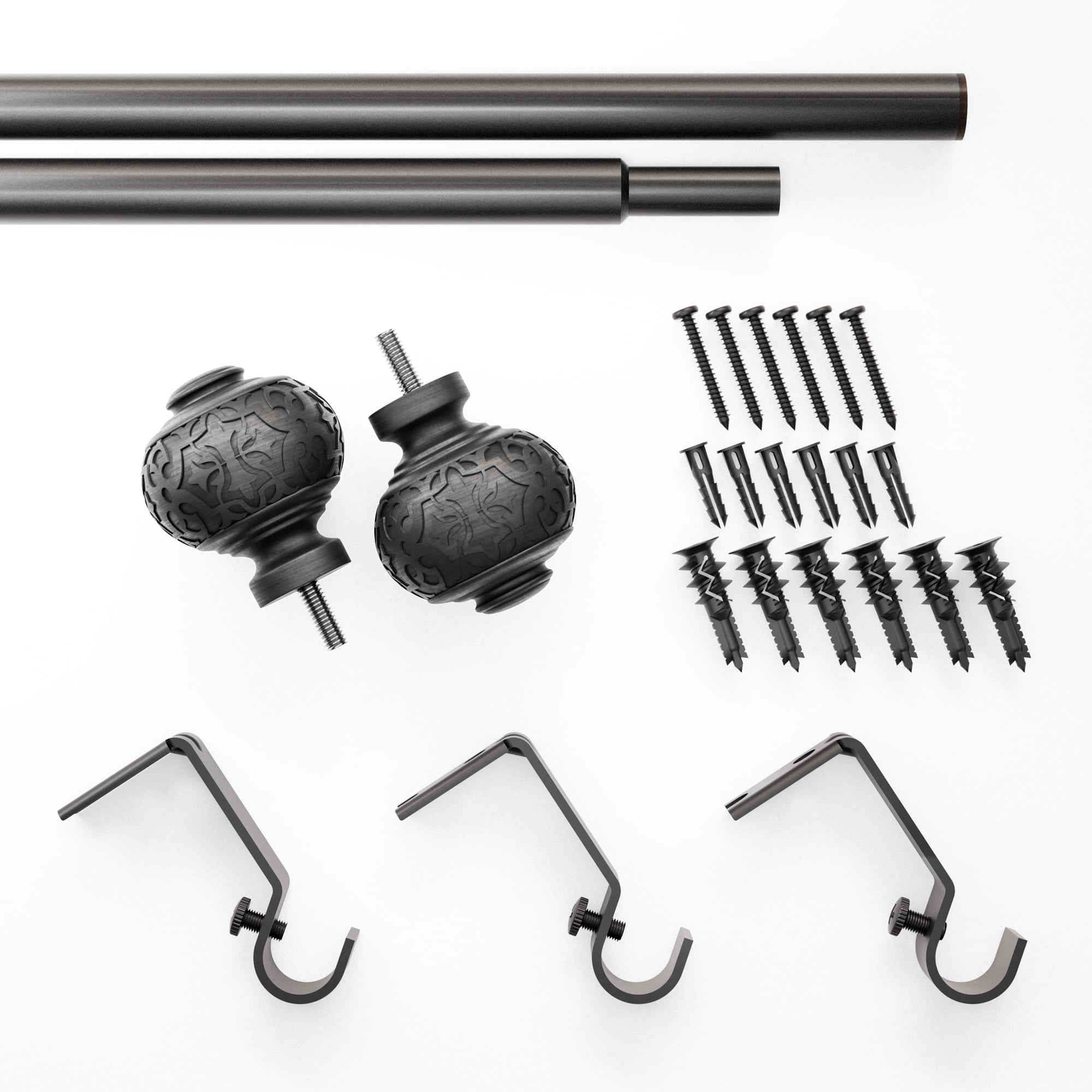 Mainstays Kennley 3/4 in Adjustable Single Curtain Rod Set, Aged Silver, 30-84 in